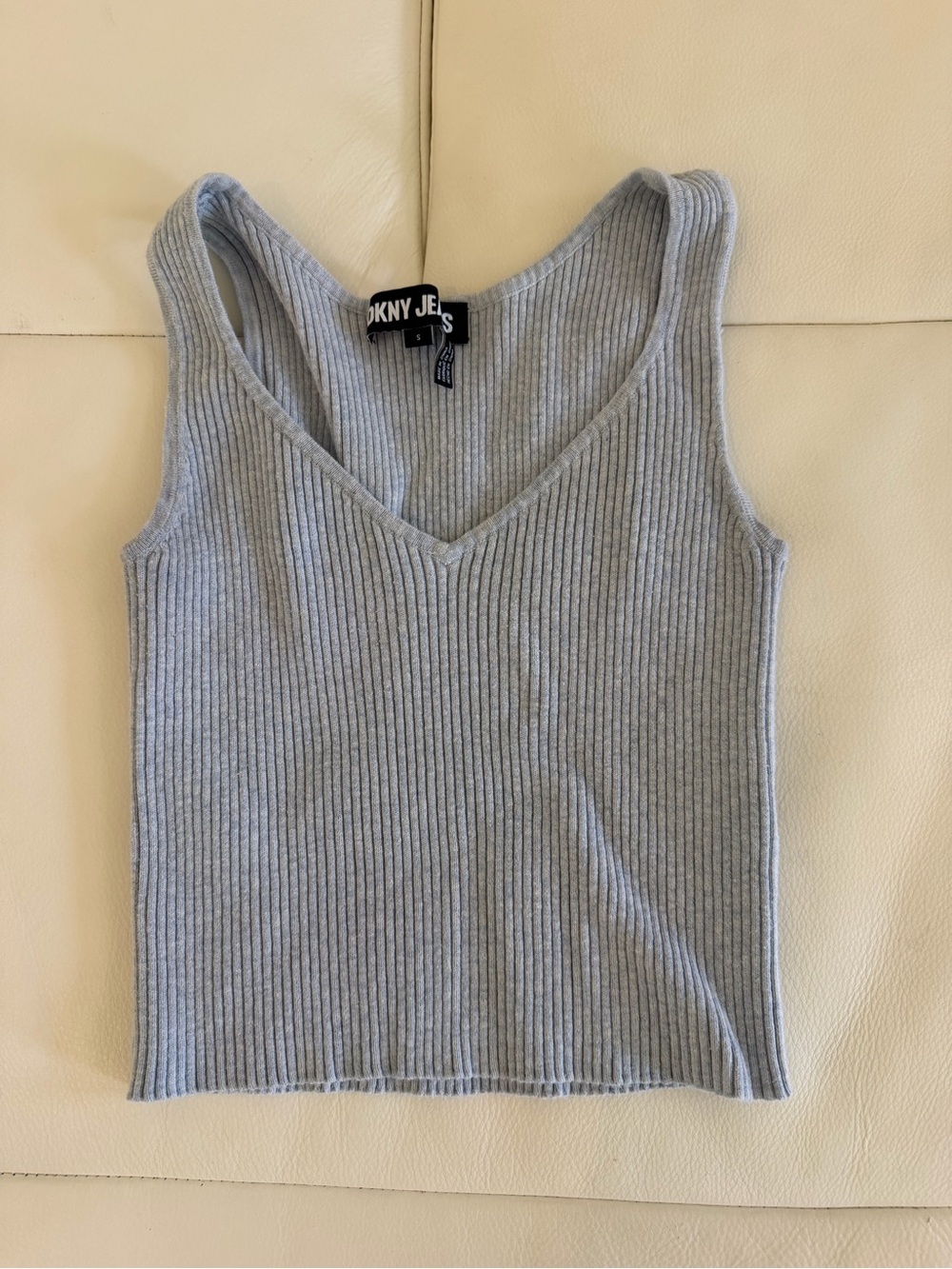 DKNY Light Blue Ribbed V-Neck Tank Top